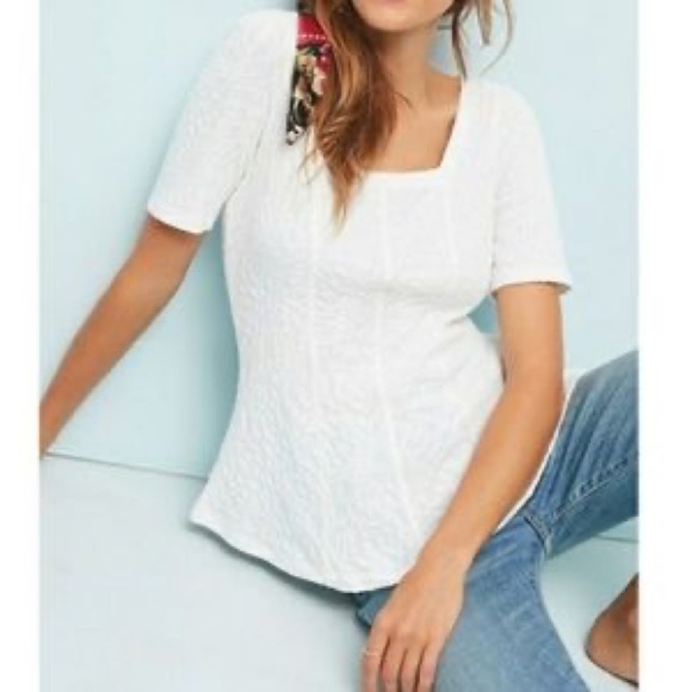 Anthropologie Ett Twa square neck floral embossed tee